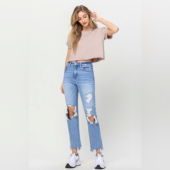 NWT Vervet Jodie 90s Vintage Style Distressed High Rise Wide Leg Dad Jeans Sz 25 - Picture 1 of 12